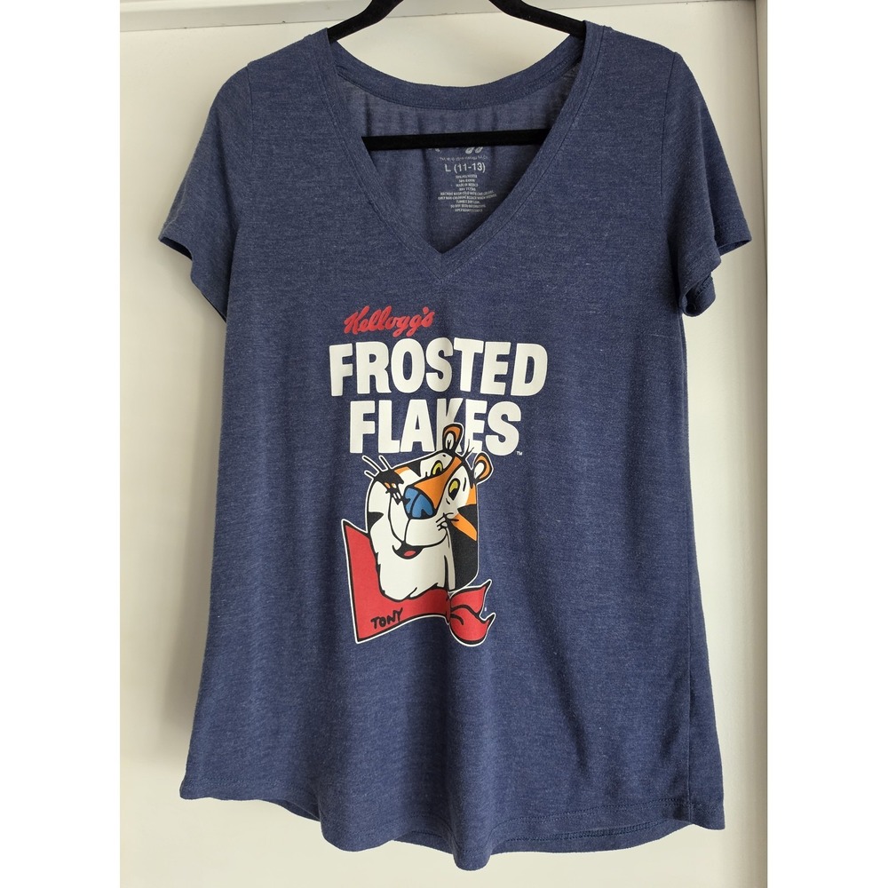 Kellogg's Women's T-Shirt L Blue Short Sleeve Frosted Flakes Tony the Tiger